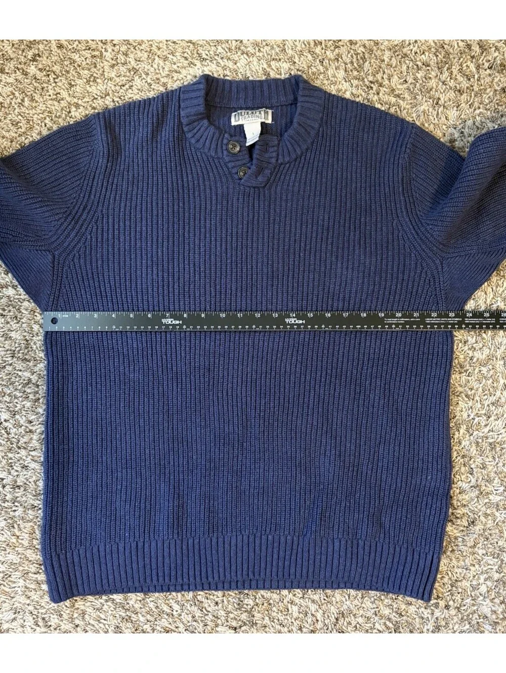 Duluth Trading Men’s Size Large Blue Knit Fisherman Sweater Cotton Henley Button
